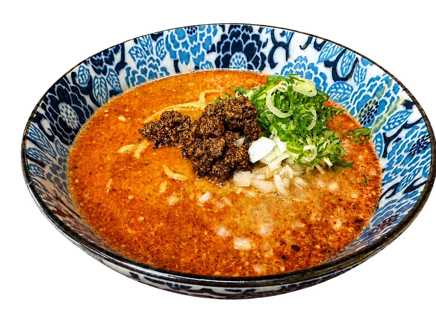 青い美濃焼の丼で提供する東濃担々麺